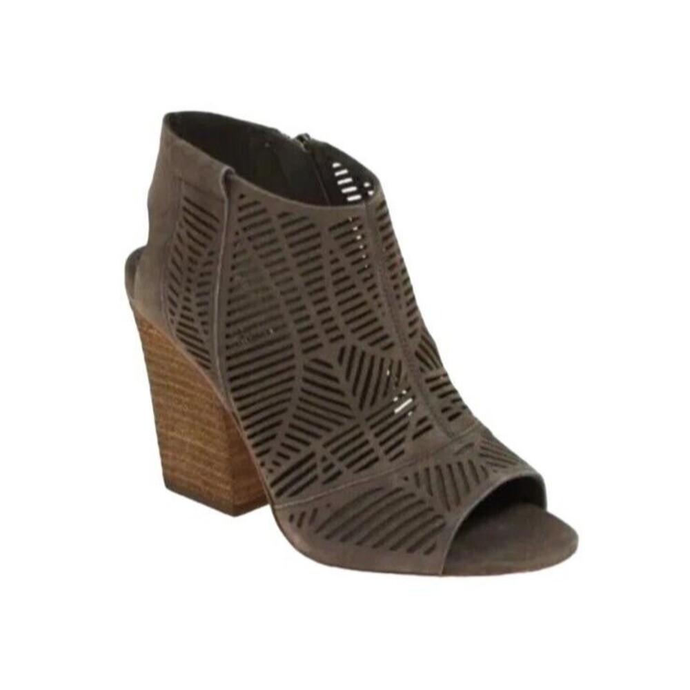 Vince Camuto Shady Grey Suede Kimora Open Toe Cutout Ankle Heeled Bootie Size 8